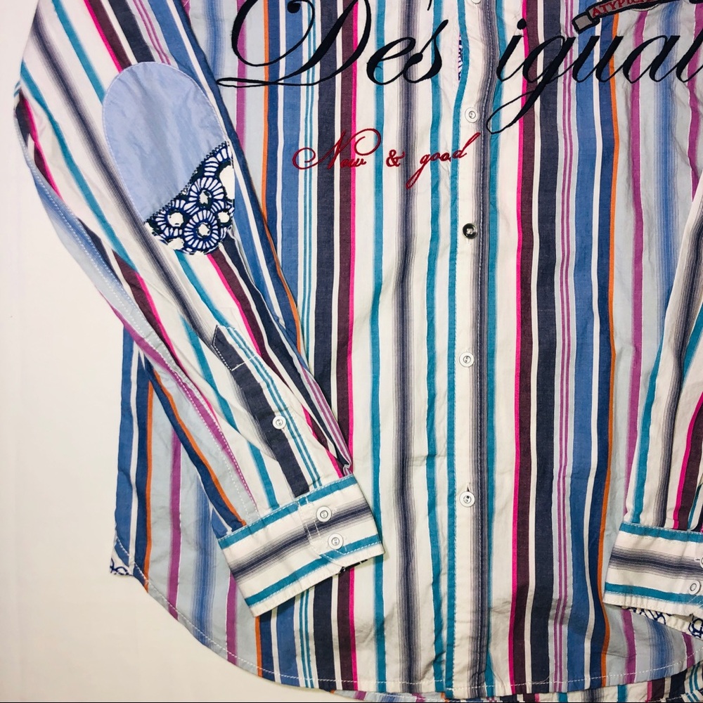 Desigual Spell Out Chest Patch Button Front Large - image 5